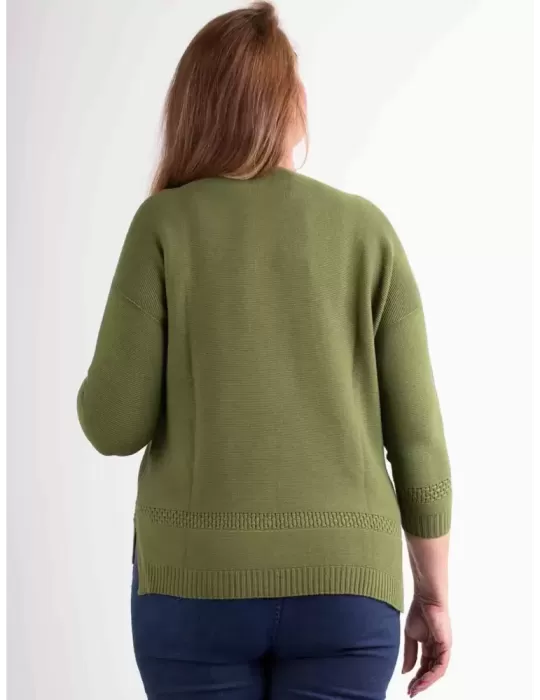 Riva Tricot 2024 | Maglione cotone cotone verde militare con intarsio