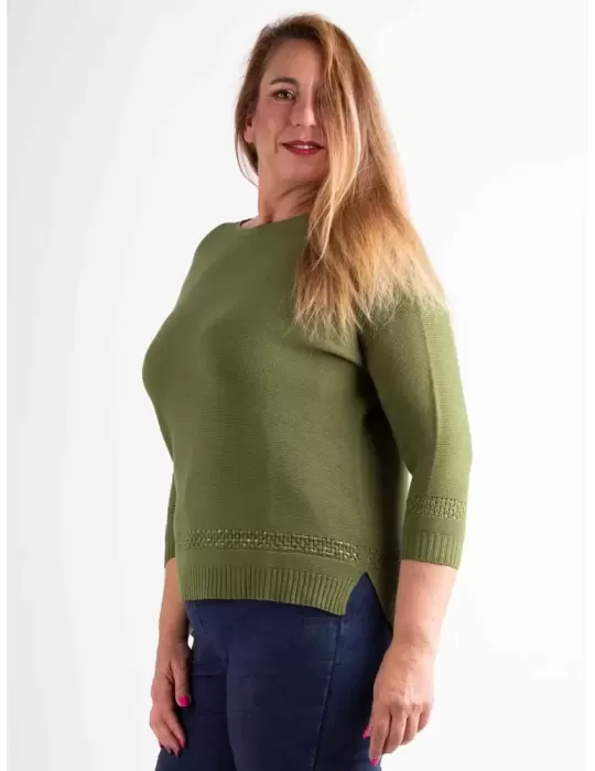 Riva Tricot 2024 | Maglione cotone cotone verde militare con intarsio