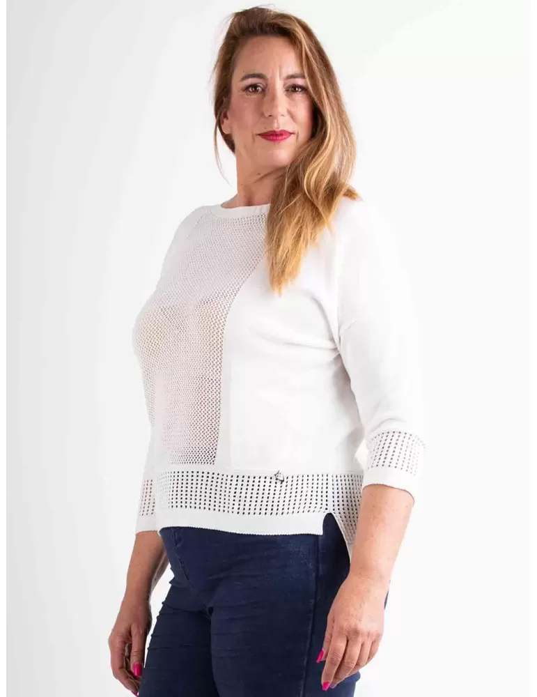 Riva Tricot | white crew neck pullover openwork cotton sweater Riva Tricot | white crew neck pullover openwork cotton sweater