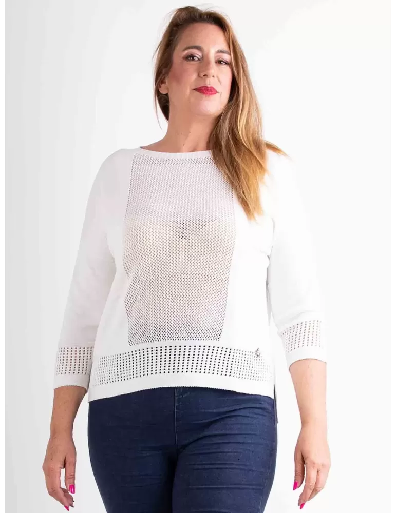 Riva Tricot maglieria | Pullover bianco in puro cotone maglia artigianale