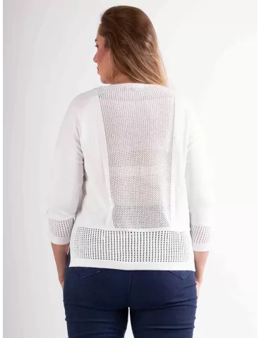 Riva Tricot white crewneck pullover openwork cotton sweater 2