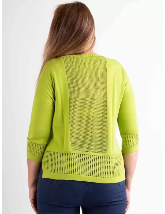 Riva Tricot | Pistachio green crewneck pullover openwork cotton sweater
