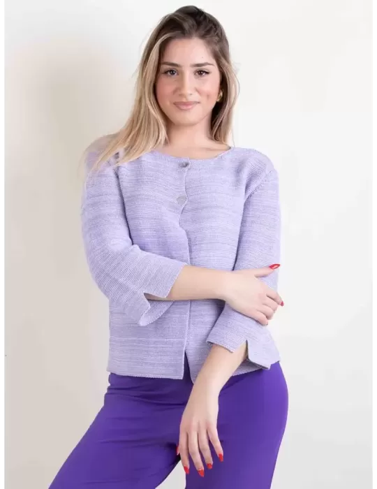Volpato Italian Knitwear | Lilac cotton jacket with lurex thread
