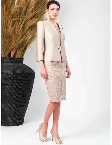 Sonia Pena 1240032 | Plus size gold lace formal dress and jacket suit