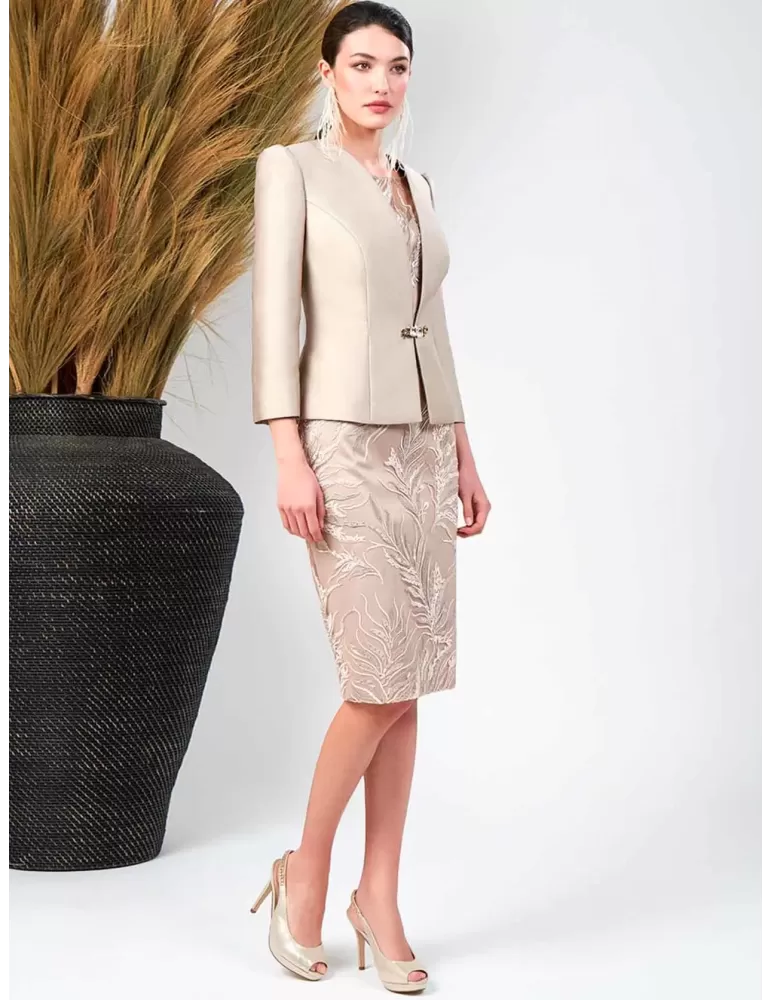 Sonia Pena 1240032 Plus size gold lace formal dress and jacket suit
