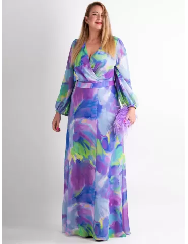 Evassè lilac long formal dress front split and long sleeves