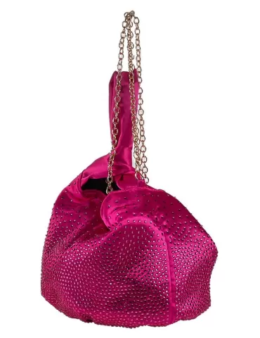 Fuchsia silk wrist bag with a rhinestones cascade | Anna Cecere acd022 2