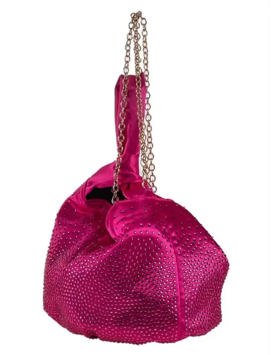 Fuchsia silk wrist bag with a rhinestones cascade | Anna Cecere acd022