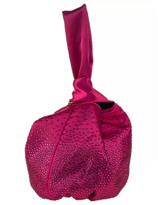 Anna Cecere bags | Borsa sacchetto da polso in raso fucsia con strass