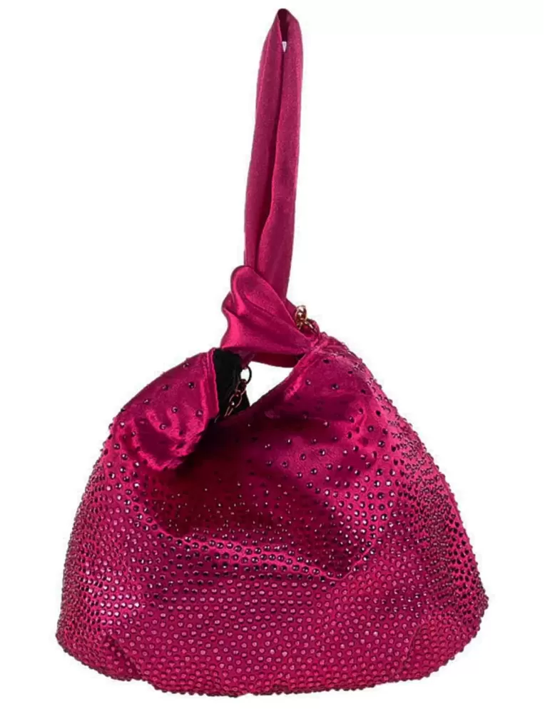 Fuchsia silk wrist bag with a rhinestones cascade | Anna Cecere acd022 Fuchsia silk wrist bag with a rhinestones cascade | Anna Cecere acd022