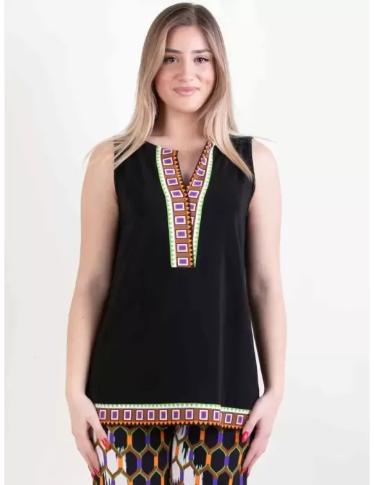 Piero Moretti black viscose top with profiles
