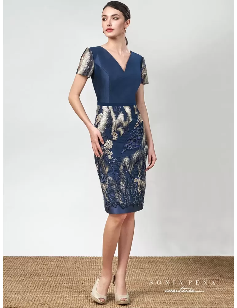 Sonia Pena 1241014 | Blue organza formal dress and duster suit