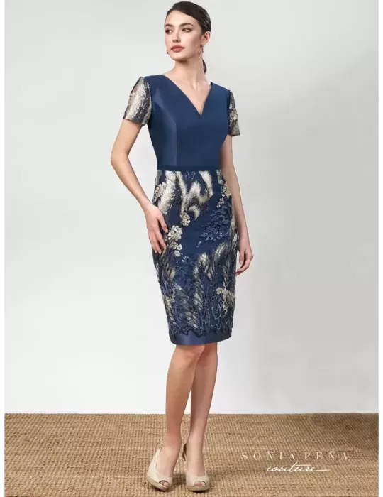 Sonia Pena 1241014 | Blue organza formal dress and duster suit