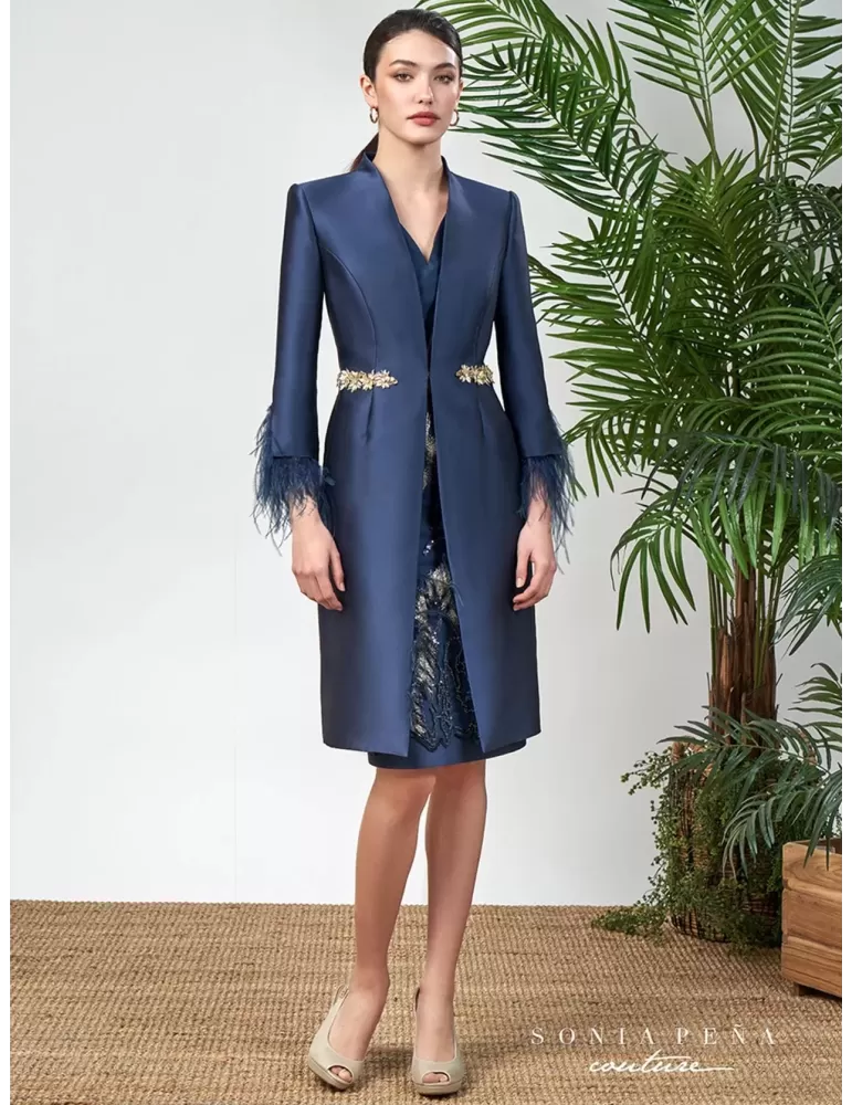 Blue and gold organza silk formal dress and duster suit Blue and gold organza silk formal dress and duster suit