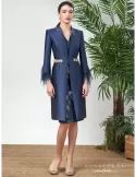 Sonia Pena 1241014 Completo cerimonia spolverino pizzo e piume blu oro
