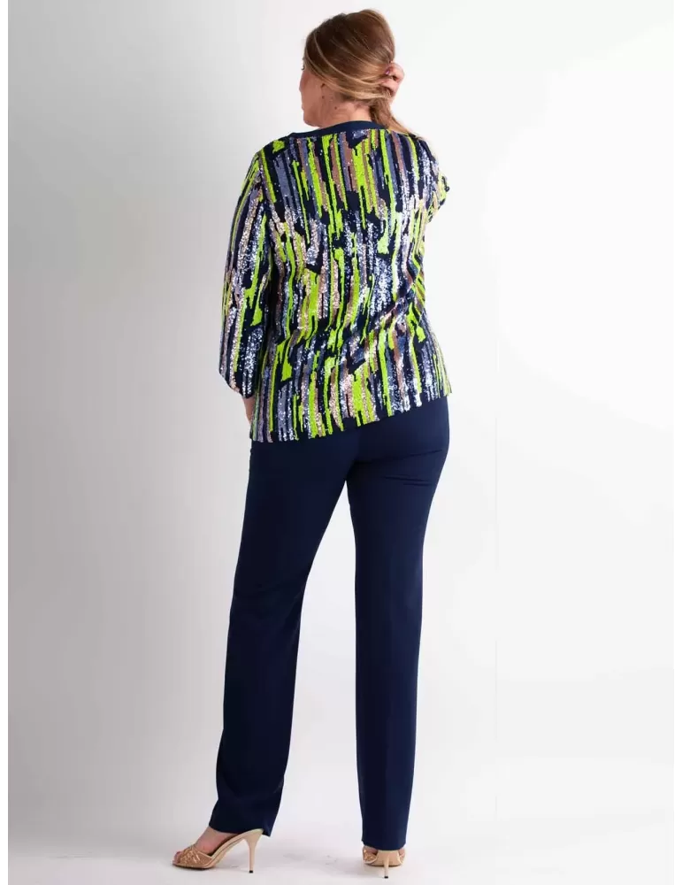 Plus size multi color sequin two pieces formal trouser suit by Evassè