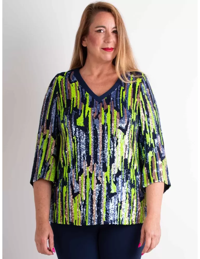 Plus size multi color sequin two pieces formal trouser suit by Evassè