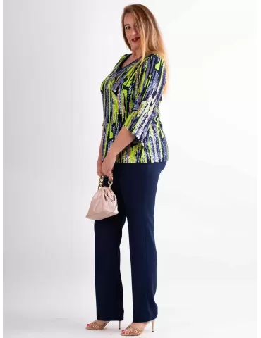 Plus size multi color sequin two pieces formal trouser suit by Evassè 2