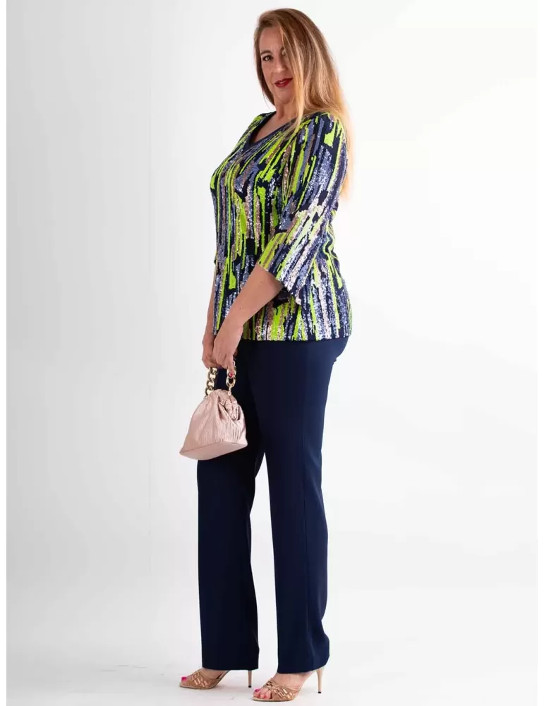 Plus size multi color sequin two pieces formal trouser suit by Evassè