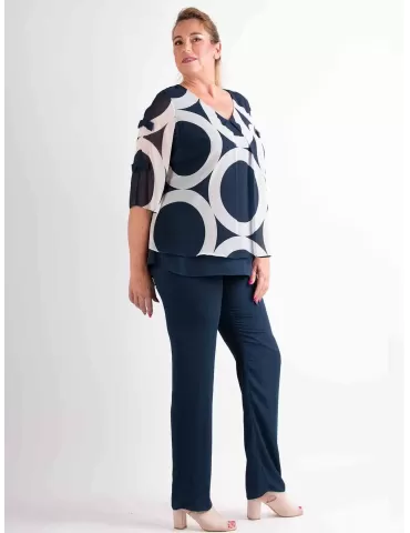 Blue and white silk two piece formal pants suit | Plus size available 2