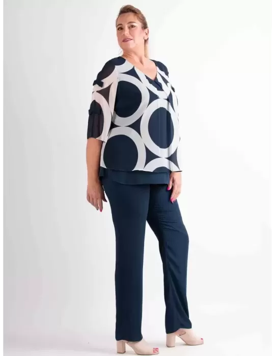Completo due pezzi casacca e pantaloni eleganti bianco e blu Evassè