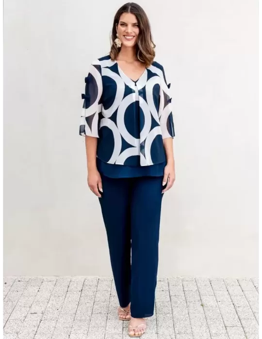 Completo due pezzi casacca e pantaloni eleganti bianco e blu Evasse