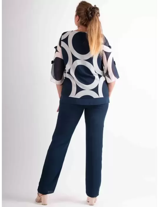 Blue and white silk two piece formal pants suit | Plus size available