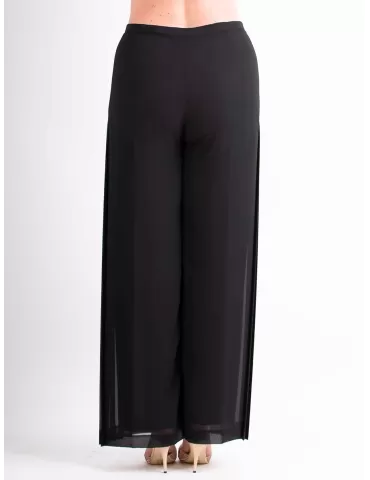 Evassè black silk palazzo plissè long formal trousers 2