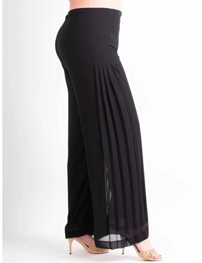 Evassè black silk palazzo plissè long formal trousers