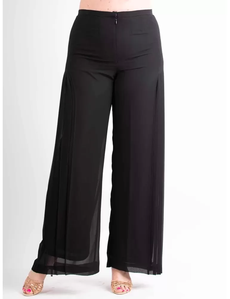 Piero Moretti black silk palazzo long trousers