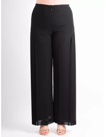 Evassè black silk palazzo plissè long formal trousers