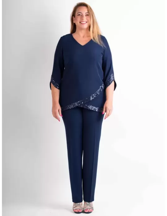 Evassè blue sequins two piece formal pants silk suit Evassè blue sequins two piece formal pants silk suit