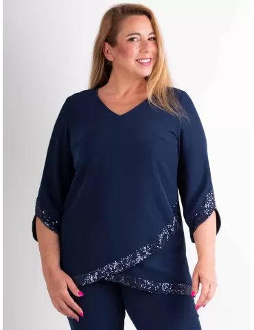 Completo due pezzi blu casacca e pantaloni con paillettes | Evassè 2024 2