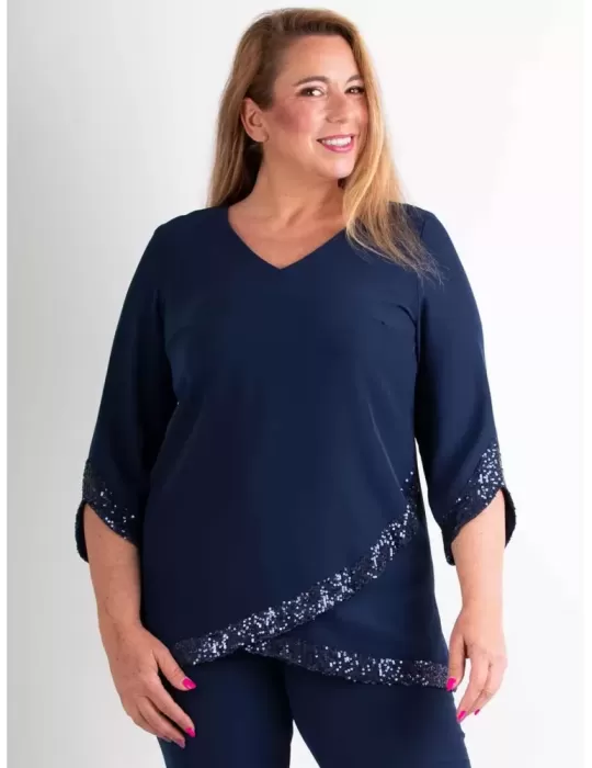 Blue and white silk two piece formal pants suit | Plus size available