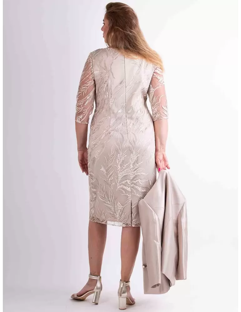 Sonia Pena 1240032 | Plus size gold lace formal dress and jacket suit
