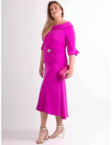 Sonia Pena 1240013 | Abito midi fucsia scollatura omerale fino tg 52