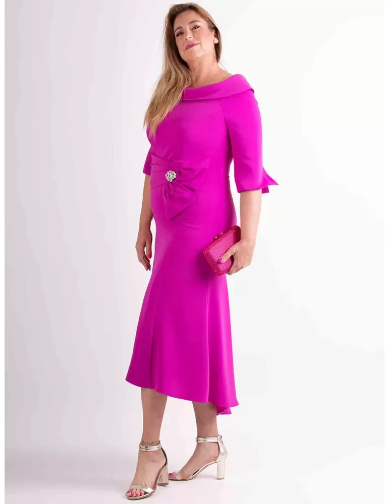 Sonia Pena 1240013 | Abito midi fucsia scollatura omerale fino tg 52