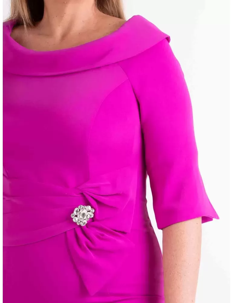 Sonia Pena 1240013 | Fuchsia silk low necked midi formal dress