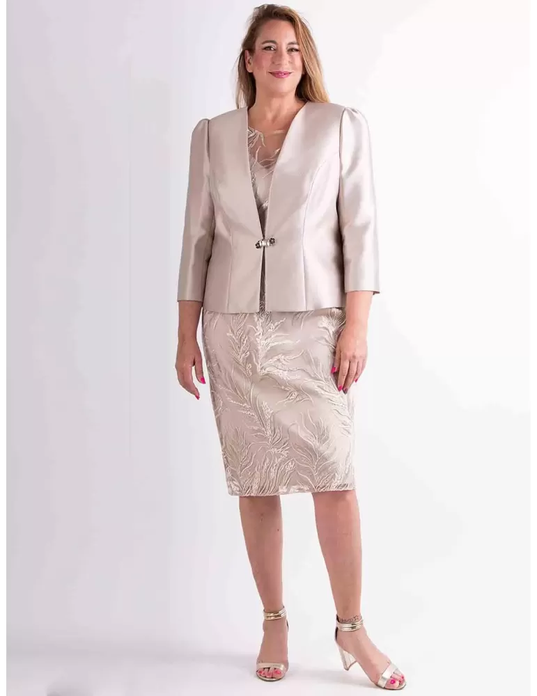Sonia Pena 1240032 | Plus size gold lace formal dress and jacket suit