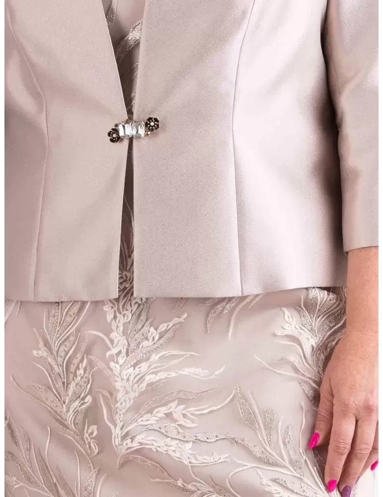 Sonia Pena 1240032 | Plus size gold lace formal dress and jacket suit
