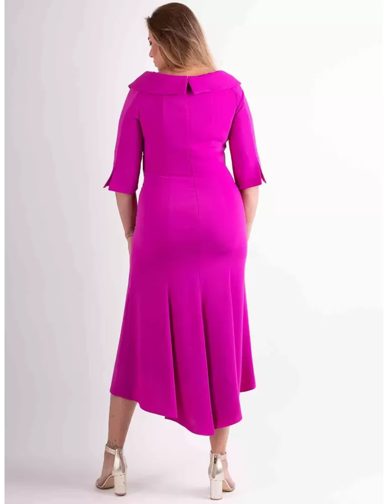 Sonia Pena 1240013 | Fuchsia silk low necked midi formal dress