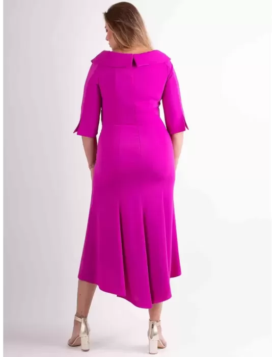 Sonia Pena 1240013 | Fuchsia silk low necked midi formal dress