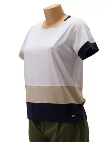Riva Tricot Italy | White cotton t-shirt with beige and blue profiles 2