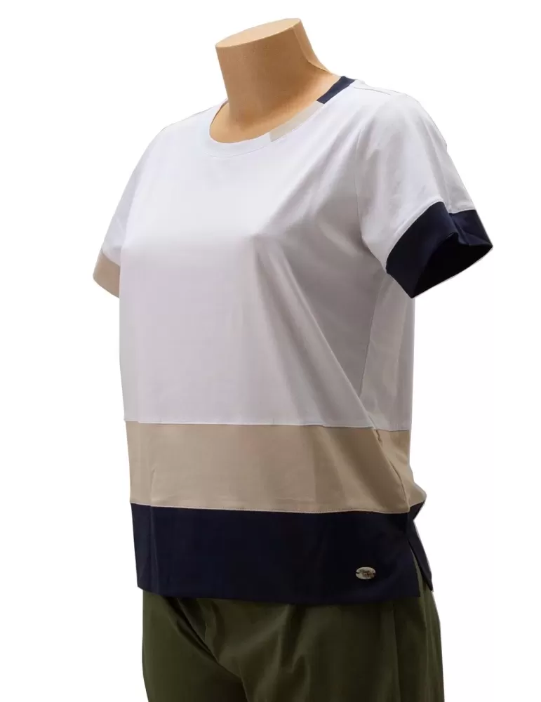 Riva Tricot white cotton t-shirt with beige and blue profiles