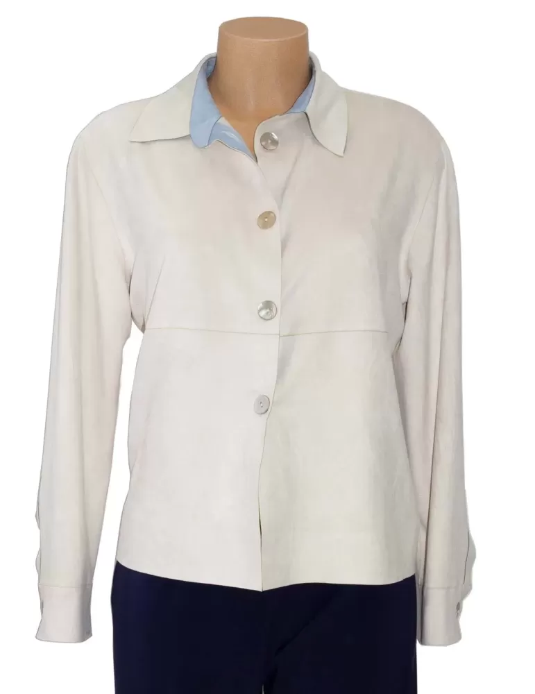 Riva Tricot beige and light blue suede jacket shirt plus size available Riva Tricot beige and light blue suede jacket shirt plus size available