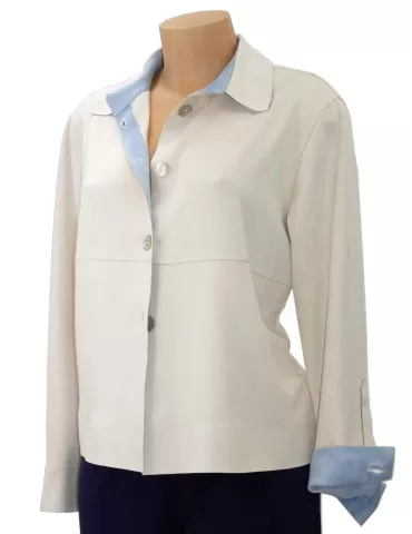 Riva Tricot beige and light blue suede jacket shirt plus size available 2