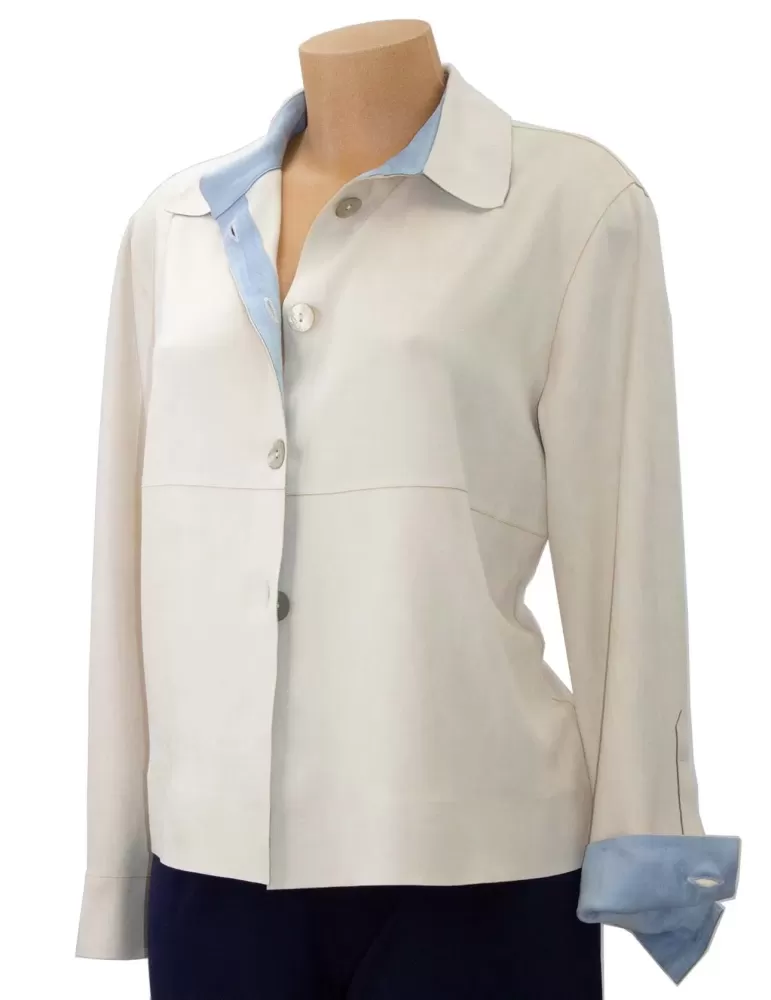 Riva Tricot beige and light blue suede jacket shirt