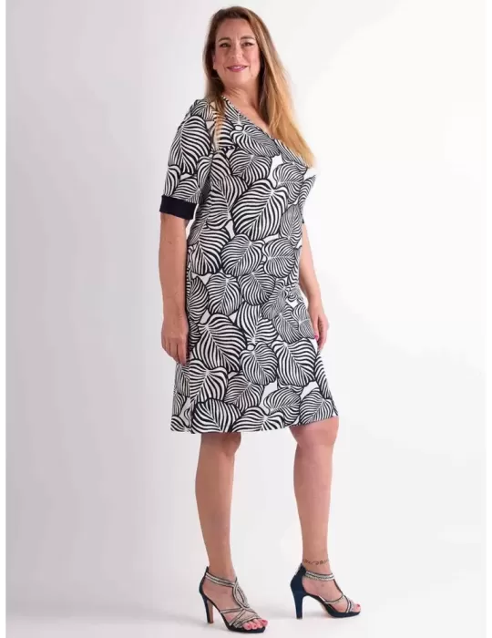 Piero Moretti plus size blue and white leaves sheath dress