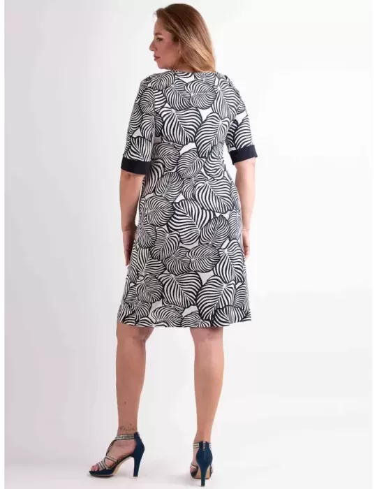 Piero Moretti plus size blue and white leaves sheath dress