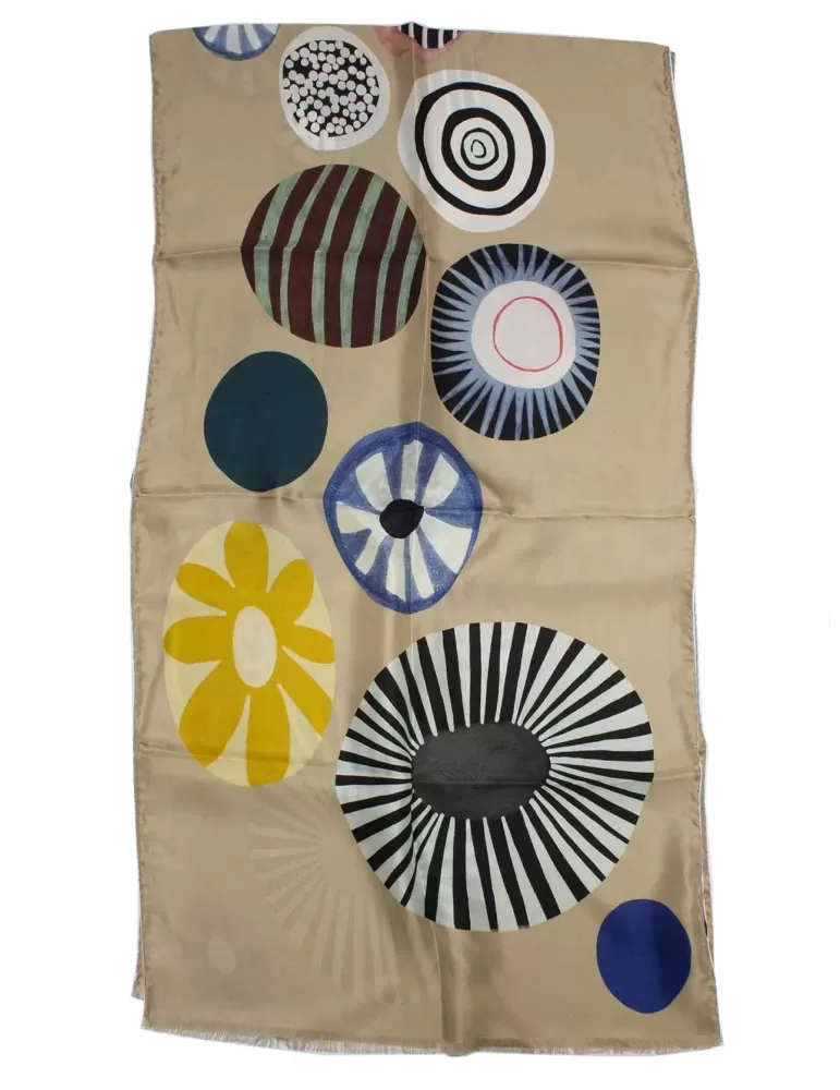 Nicki Colombo | Multicolor eggs printed pattern beige pure silk scarf